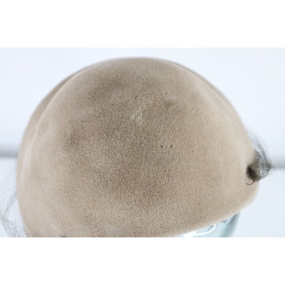 Vintage 50s Tonak Womens Wool Felt Lace Perch Hat Cap Beige main image 4